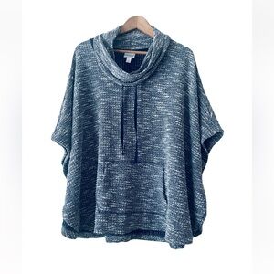 Anthropologie Sunday Cowl Neck Poncho Women Size M Heather Blue Coastal Cozy